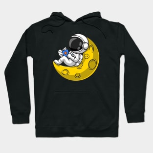 Cute Astronaut Reading Book On Moon Cartoon Hoodie